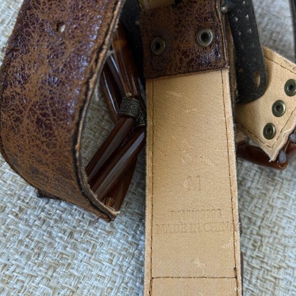 Women's Brown Belt Vintage Handmade Western Style Leather Metal Crystal Buckle M - Picture 7 of 14